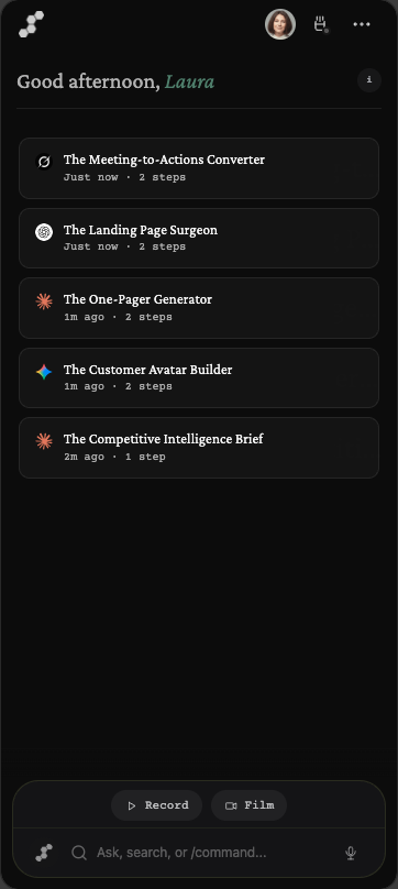 Ascend browser extension sidepanel showing logbook, capture, and chat
